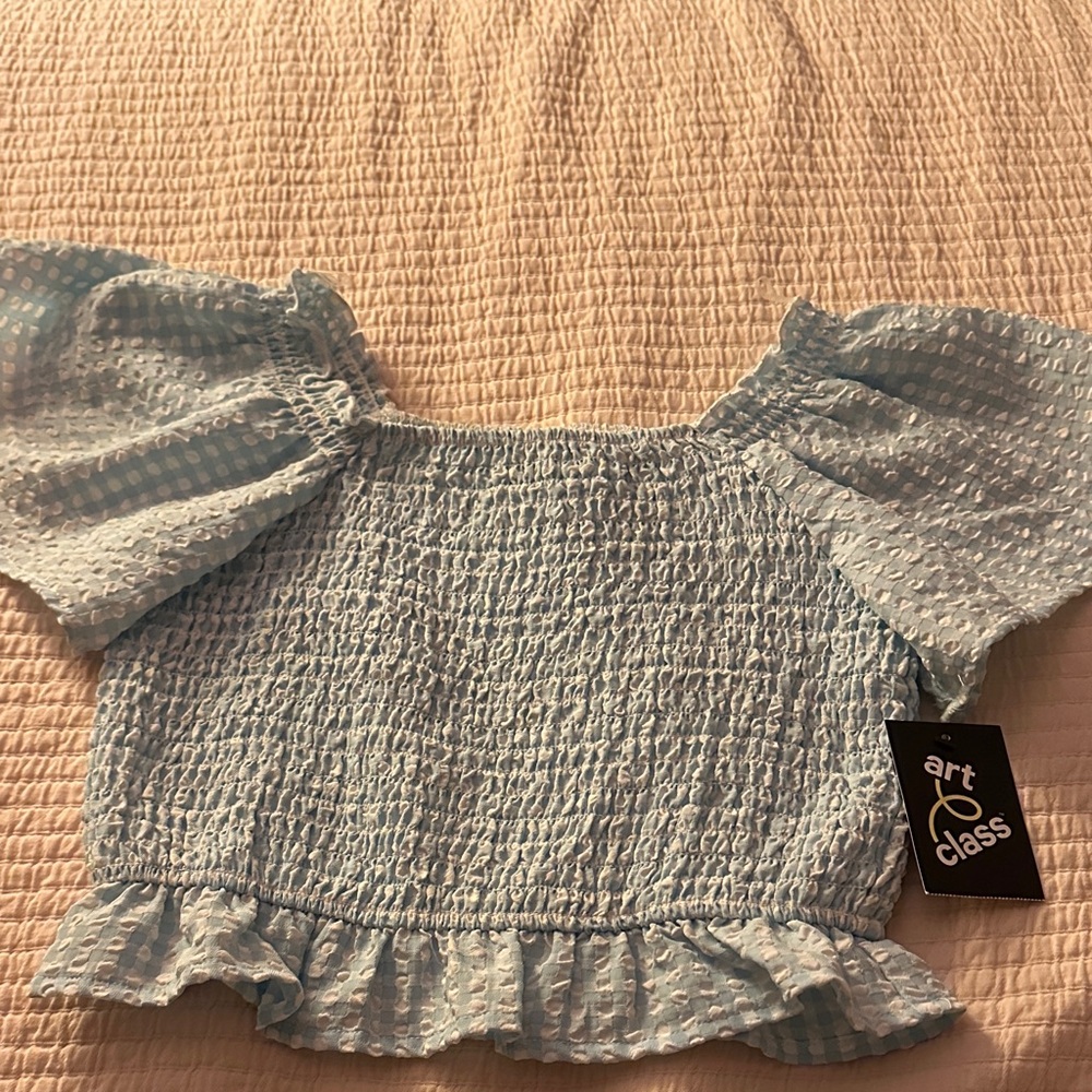Art Class Sky Blue Smocked Blouse